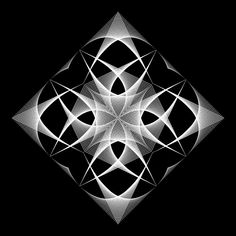 an abstract black and white image with lines in the shape of a flower on a black background