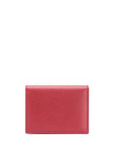 Red leather compact bifold wallet from COMME DES GARÇONS WALLET featuring note compartment, card slots, coin pocket and internal logo stamp. | Comme des Garcons Compact Bifold Wallet E Logo, Wallet Card, Bifold Wallet, Logo Stamp, Comme Des Garcons, Curator Style, Red Leather, Card Holder, Wallet