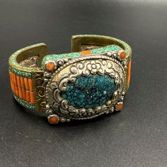 The Beautiful Hand Made Vintage Nepali Tibetan Silver Bracelet Decorated Beautifully With Coral and Turquoise With Unique Historic Patterns Designs . Conditions Of Items Is Clearly Shown In The Pictures Above Fast and Free Shipping World Wide Vintage Turquoise Bracelets With Inlay, Nepalese Jewelry, Tibetan Agate Bracelets, Tibetan Necklace Bohemian, Tibetan Jewelry Antique, Carnelian Beads, Coral Turquoise, Agate Beads, Gold Beads