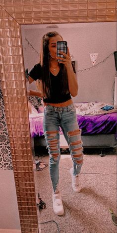 Vsco Outfits, Cute Ripped Jeans, Cute Lazy Outfits, Outfit Jeans, Tween Outfits, Cute Comfy Outfits, Pinterest Outfits