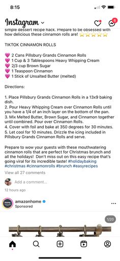 an iphone screen showing the instructions for how to use cinnamon rolls in baking and baking