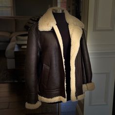 Gorgeous, One-Of-A-Kind, Never Worn, 100% Genuine Sheepskin Shearling B-3 Aviator/Bomber Jacket. Custom Made By Pop’s Custom Leather. Pop’s Is World Renowned For Exquisite Quality And Has Been Producing High Quality Leather Goods Since 1960. My Husband Bought This For Me While On A Military Deployment. It Has Been Stored Since Then. The Weather Doesn’t Get Really Cold Here So It Has Never Been Worn. It Is Made From Pure “One Face” Sheepskin With Leather, Which Is One Of The Most Expensive Types Sheepskin Aviator Jacket With Faux Fur Lining, Fall Aviator Sheepskin Fur Coat, Luxury Leather Aviator Outerwear, Sheepskin Aviator Outerwear For Fall, Classic Shearling Aviator Outerwear, Shearling Aviator Fur Coat For Fall, Classic Aviator Shearling Outerwear, Winter Sheepskin Aviator Leather Jacket, Winter Aviator Sheepskin Leather Jacket