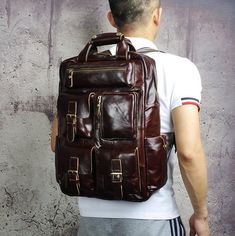 Vintage Crazy Horse Leather Backpack for 17 Inch Laptop - Woosir Backpack For Laptop, Vintage Leather Backpack, Leather Rucksack, College School, Backpack Brands, Leather Coin Purse, School Bags For Kids, Rings For Girls, Computer Bags