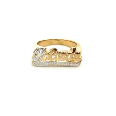 Third generation name jewelry experts feature this beautiful Name Ring. With its Unique white and yellow straight line design, this custom made solid gold name ring is a delightful way to celebrate just about any special occasions. Personalize this custom ring with the name of your choice. Treat yourself or make it a gift for loved ones, birthdays, anniversaries, or celebrations. Great for men women or children. Start a name jewelry collection with this ring or add to your current collection. * Promise Ring With Custom Nameplate, Personalized Name Ring In Yellow Gold, Custom Name Nameplate Ring For Promise, Custom Nameplate Rings For Promise, Yellow Gold Engraved Promise Ring With Name, Custom Nameplate Ring For Promise, Personalized 14k Gold Diamond Promise Ring, Personalized Yellow Gold Diamond Promise Ring, Personalized Yellow Gold Rings With Name