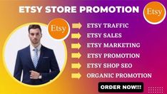 a man in a suit and tie with the words etsy store promotion