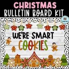 This gingerbread bulletin board- We're smart cookies- is the perfect way to decorate your class or bulletin board, hallway, door... this Christmas! Get your classroom ready for the holiday season with this cute and easy smart cookies bulletin board! This Christmas bulletin board kit is easy to set ... Classroom Christmas Bulletin Boards, Christmas School Bulletin Boards, Smart Cookies Bulletin Board, December Art, Christmas Hallway, Holiday Bulletin Boards, Christmas Borders, Christmas Bulletin Boards