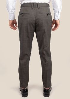 These Carbon Grey Pindot Pants offer timeless elegance and versatility for a sharp look. Custom made from premium Super 120s 100% merino wool for a classic and stylish appearance. Perfect for any occasion, these pants are a must-have for any wardrobe. Classic Business Suits With Long Pants, Business Casual Wool Pants With Concealed Placket, Wool Pants With Concealed Placket For Business Casual, Classic Wool Pants For Business Casual, Wool Pants With Welt Pockets For Business Casual, Wool Dress Pants For Business Casual With Tapered Leg, Wool Bottoms With Welt Pockets For Business Casual, Slim Fit Wool Dress Pants With Tapered Leg, Business Casual Wool Tapered Leg Bottoms