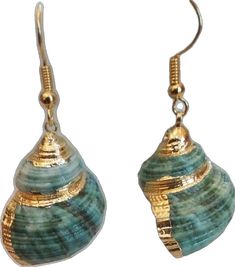 a pair of gold and green seashell earrings