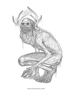 a drawing of a skeleton with horns on it's head