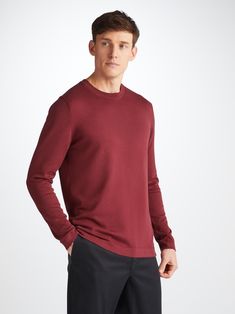 Jacob is not your average cotton burgundy toned sweater, it's incredibly special. Made from a lightweight Sea Island Cotton knit, grown and spun in the West Indies before being knitted and garment dyed in Europe, Sea Island Cotton fibres are cultivated exclusively on the West Indies Islands in the Caribbean where the tropical climate produces what are considered the most luxurious cotton fibres in the world. The Jacob is an incredibly durable garment. The fabric is considered the strongest natur Derek Rose, Rose Sweater, Sea Island, Tropical Climate, West Indies, Knitwear Men, The Caribbean, Cotton Knit, Cotton Sweater