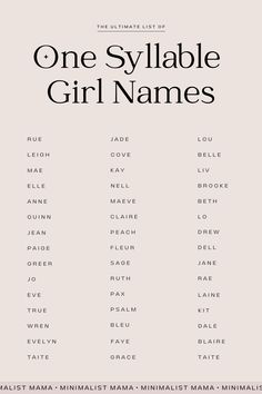 the ultimate list of one - sylabe girl names in black and white text