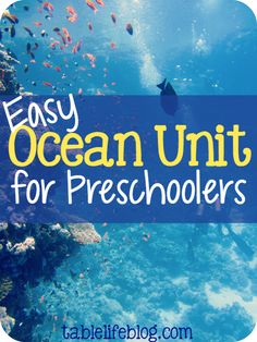 the words easy ocean unit for preschoolers are above an underwater scene