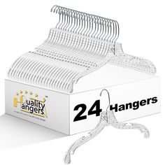 a pack of 24 hangers on top of a white box with the number 24 attached to it