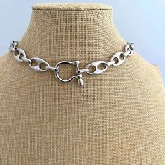 Silver Chunky Large Link Chain Necklace-Shackle Clasp-Puffed Link Chain-Choker Chain Necklace-Choker Chain-Rhodium Plated Commodity Gold, Chunky Chain Necklaces, Necklace Clasps, The Anchor, Plate Necklace, Charm Pendant Necklace, Charm Set, Keep Jewelry, Quartz Necklace