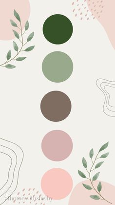 the color palette is in shades of pink, green and brown with leaves on it