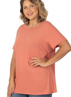 You will love these nice quality, soft, and comfortable tee-shirts. These are perfect for layering underneath kimonos, dresses, or even wearing alone. They are made of 100% cotton and are an easy wash and wear. Sleeve length is longer than most tee-shirts. Fullest Part of Bust Measurement: 1XL: 46" 2XL: 48" 3XL: 50" Comfortable Pink Tops For Spring, Casual Plain T-shirt For Layering, Comfortable Casual Tops For Everyday, Comfortable Stretch T-shirt For Spring, Scoop Neck T-shirt For Loungewear In Spring, Comfortable Solid Color Spring Tops, Comfortable Casual Solid Tops, Casual Comfortable Tops, Trendy Solid Color T-shirt With Shirttail Hem