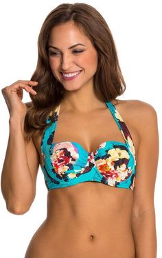 Seafolly Kabuki Bloom Halter Bustier Bikini Top 8122543 Cheap Halter Top With Built-in Bra Bustier, Summer Halter Top With Underwire And Bra-friendly Design, Luxury Bustier Swimwear With Built-in Bra, Poolside Solid Halter Top With Built-in Bra, Cheap Beachwear Halter Top With Built-in Bra, Thick Neck, Tropical Floral Print, Soft Cup, Halter Style