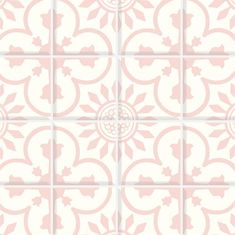 a pink and white tile pattern with an abstract design in the center, as well as two