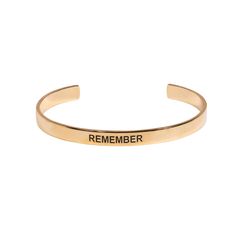 “I love this inspiring concept and beautiful jewelry! I bought one for me and for my best friend. The "Remember My Why" philosophy is universal and it's a great way to stay positive and be present in the moment. Plus, I love that the products are made in the USA- something I whole-heartedly support!” -C.H. Ideal for goal seekers, this minimalist cuff bracelet is etched with "Remember," a constant reminder of why your goal is important to you. Its sleek design complements any look, whether worn a Trendy Friendship Bangle Cuff Bracelet, Trendy Cuff Bangle For Friendship, Trendy Cuff Bangle Bracelet For Friendship, Meaningful Everyday Bangle Jewelry, Meaningful Bangle Cuff Bracelet Gift, Everyday Personalized Meaningful Cuff Bracelet, Personalized Everyday Meaningful Cuff Bracelet, Trendy Rose Gold Cuff Bracelet Gift, Meaningful Friendship Bangle Bracelets