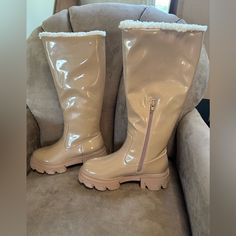 Has An Inside Zipper Mid Calf To Bottom. Public Desire. New Never Worn Beige Boots With Zipper Closure And Round Toe, Winter Synthetic Boots With Zipper Closure, Winter Synthetic Boots With Zipper, Public Desire Shoes, Public Desire, Walker Boots, Pajama Shirt, Fit N Flare Dress, Rain And Snow Boots