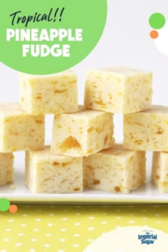 a pile of pineapple fudge on a white plate