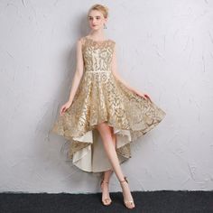 Sparkly Gold Cocktail Dresses 2018 A-Line / Princess Sash Glitter Scoop Neck Backless Sleeveless Asymmetrical Formal Dresses Glamorous Sleeveless Prom Dress For Party Season, Glamorous Sleeveless Dress For Prom And Party Season, Gold Sleeveless Dress For Prom, Gold Sleeveless Dress For Prom Season, Gold Sleeveless Dress For Party Season, Gold Sleeveless Evening Dress For Weddings, Elegant Sleeveless High Low Dress For Prom, Elegant Sleeveless Dress With Asymmetrical Hem For Party, Sleeveless Evening Dress For Banquet Party Season