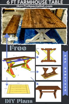 the instructions for how to build a diy farm house table with wood planks