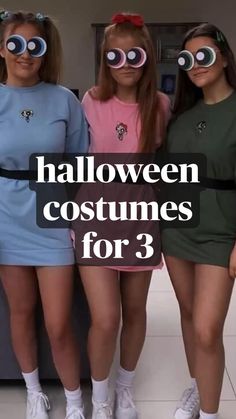 none of these pictures are mine! message me if you want yours to be taken down :) Cute Costumes For Three People, 3 Bff Halloween Costumes, Halloween Costume Ideas For A Group Of 3, Best Friend Dress Up Ideas, Halloween Costumes For Three Besties, Three Friends Costumes Halloween, Costumes For A Group Of Three, Halloween Ideas For 3 Friends