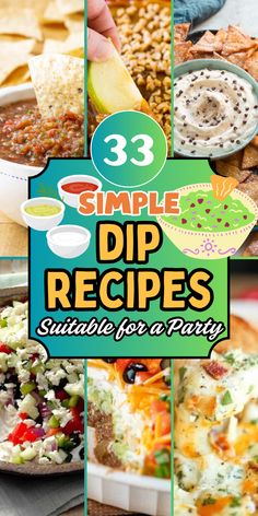 the cover of simple dip recipes suitable for a party