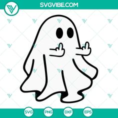 a ghost with its eyes closed and hands in the air, on a green background