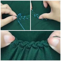 two pictures showing how to crochet the ends of a dress with yarn on it