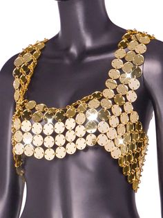 Metal sequin crop top. Metallic Sequined Party Crop Top, Metallic Sequin Crop Top For Party, Glamorous Sequined Crop Top For Club, Glamorous Cropped Sequin Crop Top, Metallic Sequin Crop Top For Party Season, Summer Festival Crop Top With Sequins, Glamorous Gold Sequined Crop Top, Metallic Sequined Crop Top For Night Out, Disco Sequin Crop Top For Summer