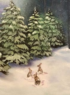 Snow Illustration, Bunny Painting, Winter Animals, Winter Wallpaper, Winter Art, Dreamy Art, Christmas Paintings, Christmas Illustration, Christmas Aesthetic