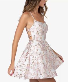 Beautiful Lace-Up A-Line Short Homecoming Dresses With Small Floral Pattern,HD0203 The light pink simple chiffon homecoming dresses are fully lined, 8 bones in the bodice, chest pad in the bust, lace up back or zipper back are all available, total 126 colors are available This dress could be custom made, there are no extra cost to do custom size and color. Description 1, Material: special fabric 2, Color: picture color or other colors, there are 126 colors are available, please contact us for mo Grade 8 Graduation Dresses, Cinderella Quince, Sewing Styles, Small Floral Pattern, Short Homecoming Dresses, Poses Women, Graduation Dresses, A Line Shorts, Short Homecoming Dress