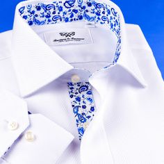 Mens White Herringbone Twill Formal Business Shirts Blue Paisley Inner Lining Boss B2B S, M, L, XL, XXL, XXXL ~ B2B Shirts / Business to Business® ~ Designer Style: AUS-64 WHCHQ (A) - Single Cuffs Formal Wear MSRP: $129.99 Super Promotional Sale - Hurry Now! Prices Revert Back to MSRP Once Stock Runs Low Add a Edge to Your Business Wardrobe 100% Egyptian Cotton Accessories Are Not Included Business to Business®'s Egyptian Cotton shirts are long-lasting luxury shirts made from the highest quality Elegant White Paisley Print Tops, Formal Paisley Print Tops For Spring, Classic Blue Paisley Print Tops, Casual White Shirt With Paisley Print, Classic Shirt With Paisley Print And Spread Collar, Classic Paisley Print Shirt For Spring, Fitted Paisley Print Top With Spread Collar, Fitted Tops With Paisley Print And Spread Collar, Fitted Blue Top With Paisley Print