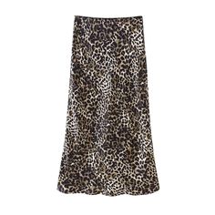 Lasaky - Animal Print Silk Satin Midi Skirt Long Straight Skirt, Leopard Style, School Outfit Women, Skirt Elegant, Silk Midi Skirt, Y2k Party, Nature Dress, Chic Skirts, Leopard Skirt