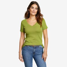 Women's Favorite Short-sleeve V-neck T-shirt | Eddie Bauer White Shirts Women, Plus Size Brands, Fall Tee, Eddie Bauer Women, Sheer Shirt, White Shirts, Eddie Bauer, Color Options, V Neck T Shirt