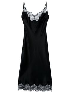 black satin finish lace trim adjustable spaghetti straps sleeveless sweetheart neck logo plaque to the rear unlined scallop hem mid-length Coperni Dress, Dresses In Black, Black Lace Cocktail Dress, Corset Midi Dress, Scallop Hem, Black Satin Dress, Midi Dress Black, Satin Midi Dress, Satin Slip Dress