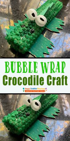 a close up of a fake crocodile made out of croccelle with the words bubble wrap on it