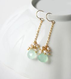 Bridesmaid Earrings Pastel Jewelry Seafoam Drop by laurastark Dainty Wire Wrapped Earrings For Wedding, Dainty Wire Wrapped Wedding Earrings, Handmade Dangle Earrings For Bridesmaids, Elegant Handmade Jewelry For Beach Wedding, Green Pearl Earrings For Wedding (may Birthstone), Elegant Wire Wrapped Earrings For May Birthstone, Delicate Gemstone Earrings For Wedding, Green Pearl Earrings For Wedding And May Birthstone, Dainty Green Earrings For Wedding