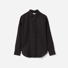 Your coolest button-down yet. Made of lightweight linen the Linen Relaxed Shirt is our classic relaxed shirt silhouette with a natural texture for a lived-in low-maintenance look. Plus it's super breathable making this an essential linen shirt. Women's Linen Relaxed Shirt by Everlane in Black Everyday Linen Shirt With Placket, Classic Linen Shirt For Casual Gatherings, Classic Linen Tops With Button Cuffs, Classic Linen Top With Button Cuffs, Classic Linen Tops With Shirttail Hem, Classic Linen Top With Shirttail Hem, Casual Linen Shirt With Shirttail Hem, Linen Button-up Shirt For Work, Linen Button-up Work Shirt