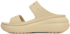 Foam rubber slip-on sandals in beige. · Open toe · Perforated detailing at vamp · Molded rubber footbed · Treaded rubber sole · Platform: H2 in Supplier color: Bone Beige Slides With Textured Footbed, Beige Synthetic Slides With Cushioned Footbed, Comfortable Beige Sport Sandals With Round Toe, Beige Textured Slip-on Slides, Comfortable Beige Sport Sandals, Beige Beach Slides With Rubber Sole, Beige Synthetic Slides With Round Toe, Beige Round Toe Synthetic Slides, Beige Flat Synthetic Slides