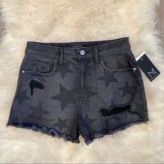 Nwt Material Girl Black Denim Distressed Jean Shorts Independence Day Stars 4th Of July Usa Patriotic Black Cut Off Jean Shorts With Star Patterns Distressed Spots On The Front Five Pockets Size 3 Black Denim Trendy Cotton Jean Shorts With Star Print, Denim Stars, Cut Off Jean Shorts, Usa Patriotic, Distressed Jean Shorts, Star Jeans, Cut Off Jeans, Material Girl, Material Girls