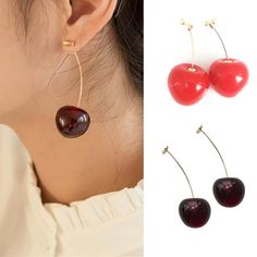 Realistic two-color Dark Red and Classic Red cherry drop earrings. Created with love and inspired by nature, these earrings by Innovato Design are perfect for any occasion.  Features: Material: Zync Alloy Colors: Dark Red, Red Long Crystal Earrings, Cherry Drop Earrings, Anime Earrings, Red Heart Earrings, Cherry Earrings, Fruit Earrings, Red Cherry, Tassel Jewelry, Drop Earring