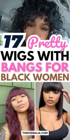 Elevate your hairstyle with cute wigs and bangs! 🌸💁‍♀️ Whether you’re after a sleek bob or curly fringe, these wigs are perfect for black women who want to rock bangs. Get inspired and save this pin for your next wig transformation! 📌✨