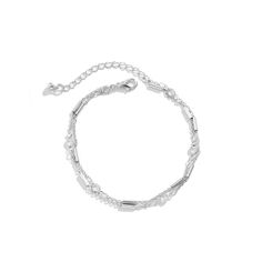 Layered on the glistening vibes with this silver-plated anklet offering cubic zirconia accents and cylindrical stations. 7.8" L with 2" extender Lobster claw clasp Silver-plated copper / cubic zirconia Adjustable Silver Anklet With Lobster Clasp, Elegant Adjustable Metal Anklets, Silver Chain Bracelet With Extender, Silver Anklets With Adjustable Chain, Silver Adjustable Chain Anklets In Metal, Silver Adjustable Chain Anklet, Silver Adjustable Chain Metal Anklet, Elegant Silver Anklets With Lobster Clasp, Bracelet Summer