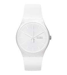 SO29W704-S14 - WHITE REBEL - Swatch® United States Sleek Watch, Trendy Watches, Swiss Made Watches, White Watch, Swatch Watch, Kids Watches, 3 O Clock, White Dial, Swiss Watches