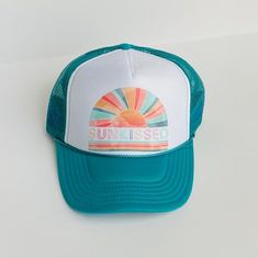 Sunkissed Teal/white Front Trucker Hat/beach Hat - Etsy Summer Trucker Hat With Curved Bill, Green Mesh Summer Hat, Summer Green Mesh Hat, Green Trucker Hat For Beach, Green Trucker Hat For The Beach, Summer Mesh Trucker Hat With Curved Brim, Trucker Snapback Hat For Spring Beach, Spring Beach Trucker Snapback Hat, Trucker Snapback Hat For Beach In Spring