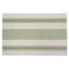 a green and white striped rug on a white background, with horizontal stripes in the middle