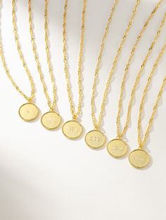 Our Circle Pendant Necklace is a timeless staple your necklace stack’s been missing. Crafted from a twist chain and a bold circle pendant, this necklace can turn into a personalized statement with our engraving option. Engrave up to four characters on this chain and pendant necklace for a piece you’ll cherish forever. | Gold Circle Pendant Engravable Necklace | Personalized Jewelry | Women's Jewelry by Uncommon James Gift Medallion Necklace With Round Pendant And Cable Chain, Gift Medallion Necklace With Cable Chain And Round Pendant, Gift Round Pendant Medallion Necklace With Cable Chain, Round Pendant Medallion Necklace As Gift, Minimalist Personalized Round Pendant Chain Necklace, Engravable Necklace, Uncommon James, Necklace Stack, Chain And Pendant